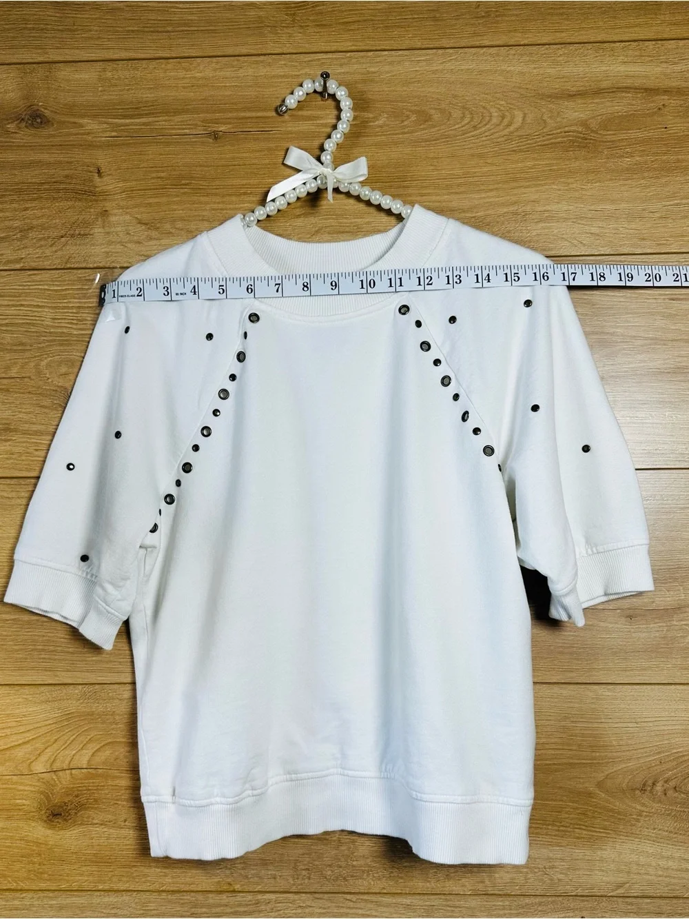Anthropologie White Eyelet Short-Sleeve Sweatshirt 100% Cotton Size S
